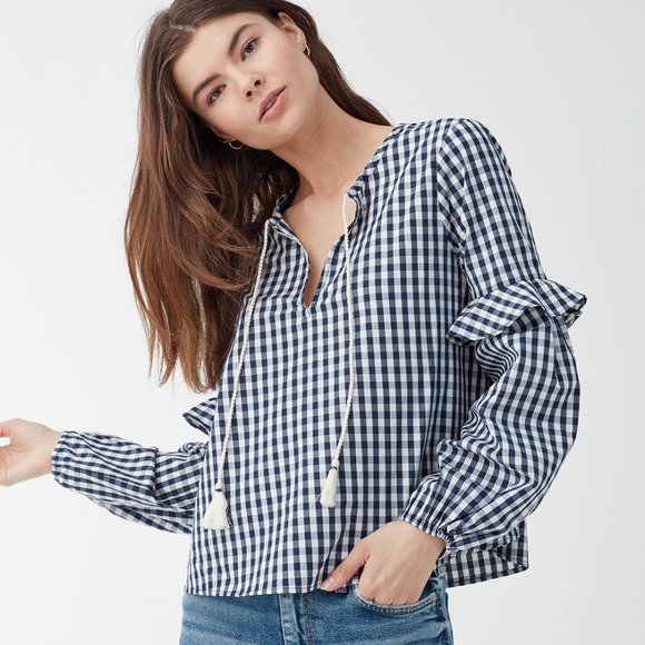 Splendid Tops - New Splendid Gingham Blouson Sleeve Top Blouse NWT Size XS